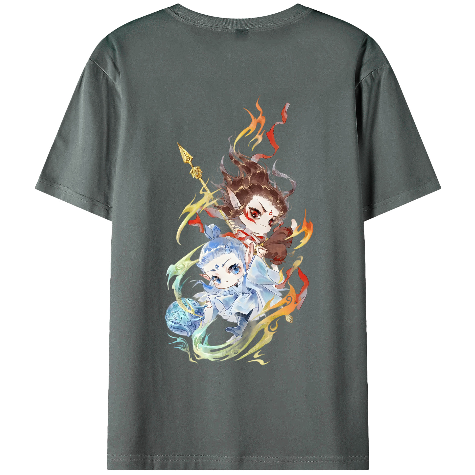 （画像用） Ne Zha 2 ナタ 魔童の大暴れ 綿100％ メンズ半袖Tシャツ（バックプリント） 通気性